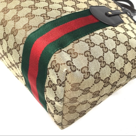 Authentic Gucci brown monogram canvas tote ribbon accents - Picture 10 of 16